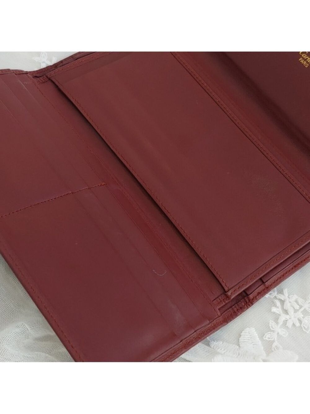 Cartier Kisslock Tri-fold Bordeaux Long Leather Wallet - Picture 13 of 17
